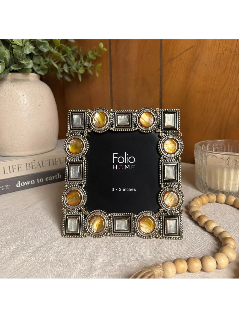 Folio Home 3x3 Silver Tone Picture Frame With Iridescent Gem Accents